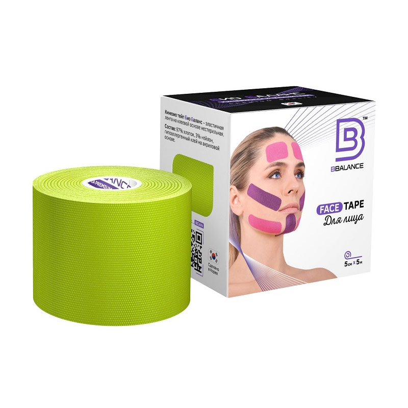 Кинезио тейп Bio Balance Tape Face для лица 5см х 5м лайм/салатовый.